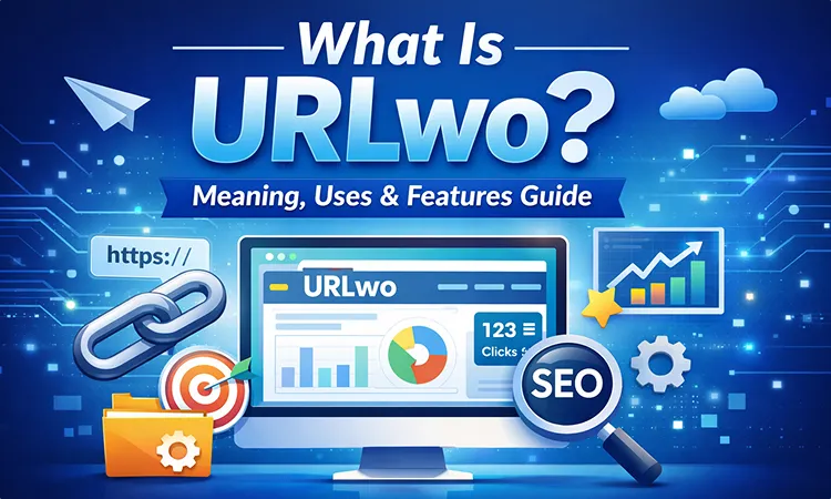 What is URLwo illustration showing link management, SEO analytics dashboard, and URL shortening features